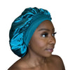 Bonnet de nuit en satin turquoise
