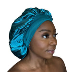 Bonnet de nuit en satin turquoise